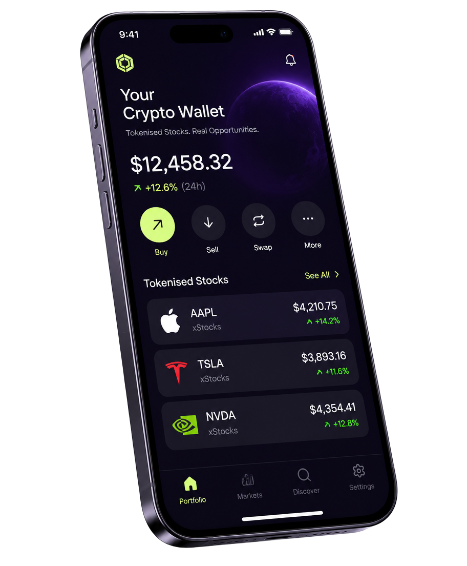 A Robinhood Chain wallet open on a phone, showing tokenised stock balances